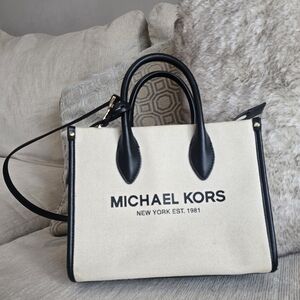 Michael Kors Cream and Black Canvas Handbag